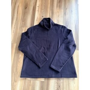 Lands End Fleece Top Pullover Black Mock Neck Soft Women's Large